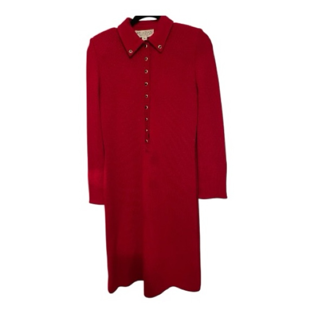 St. John by Marie Gray knit snap button  Red Long Sleeve Dress 4
